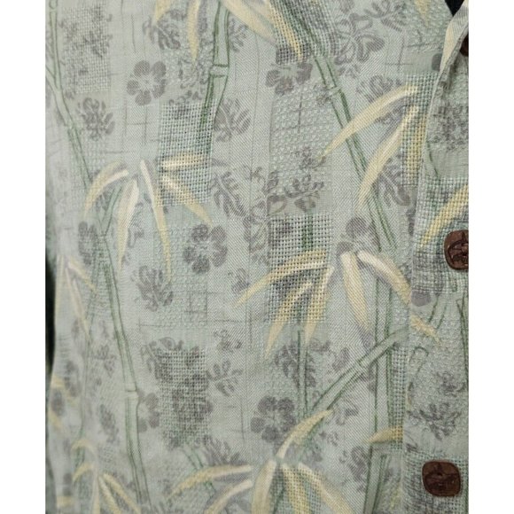 Bermuda Bay Large Green Floral Palm Trees Hawaiian Tropical Silk Button Shirt - Picture 2 of 11